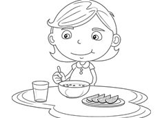 小朋友在吃早餐的簡筆畫圖片